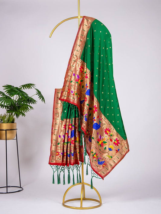 Green Weaving Paithani Zari Work Dupatta with Tassels