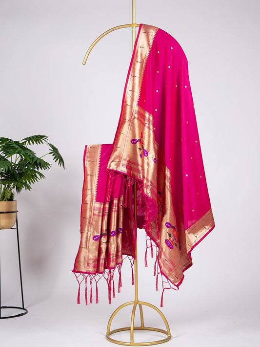 Pink Weaving Paithani Zari Work Dupatta with Tassels