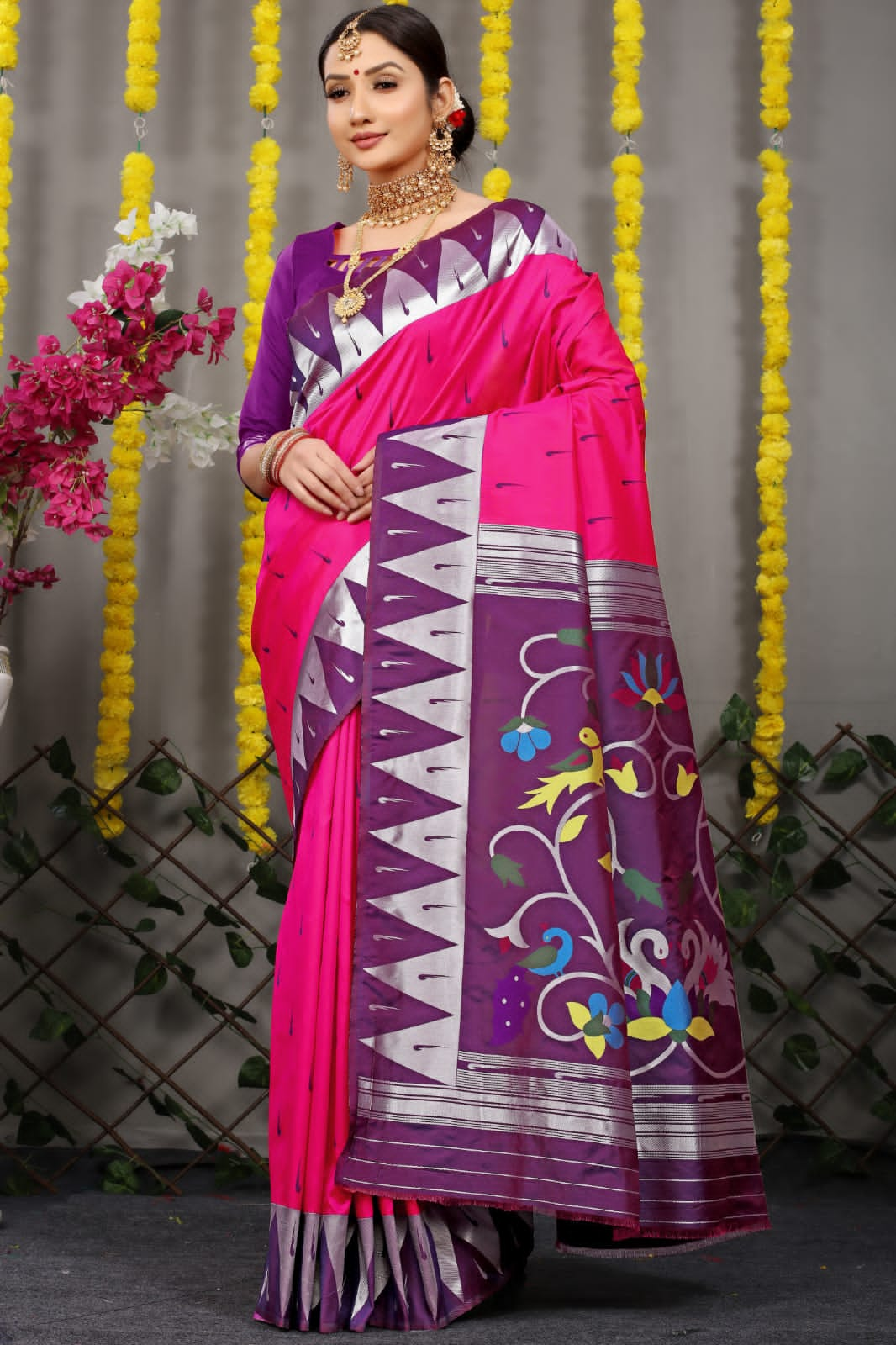 Silk Pink Paithani Saree With Rich Pallu And Meenakari work