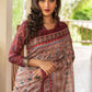 Peach Soft Linen Cotton Saree With Beautiful Digital Print And Zari Lining Pallu