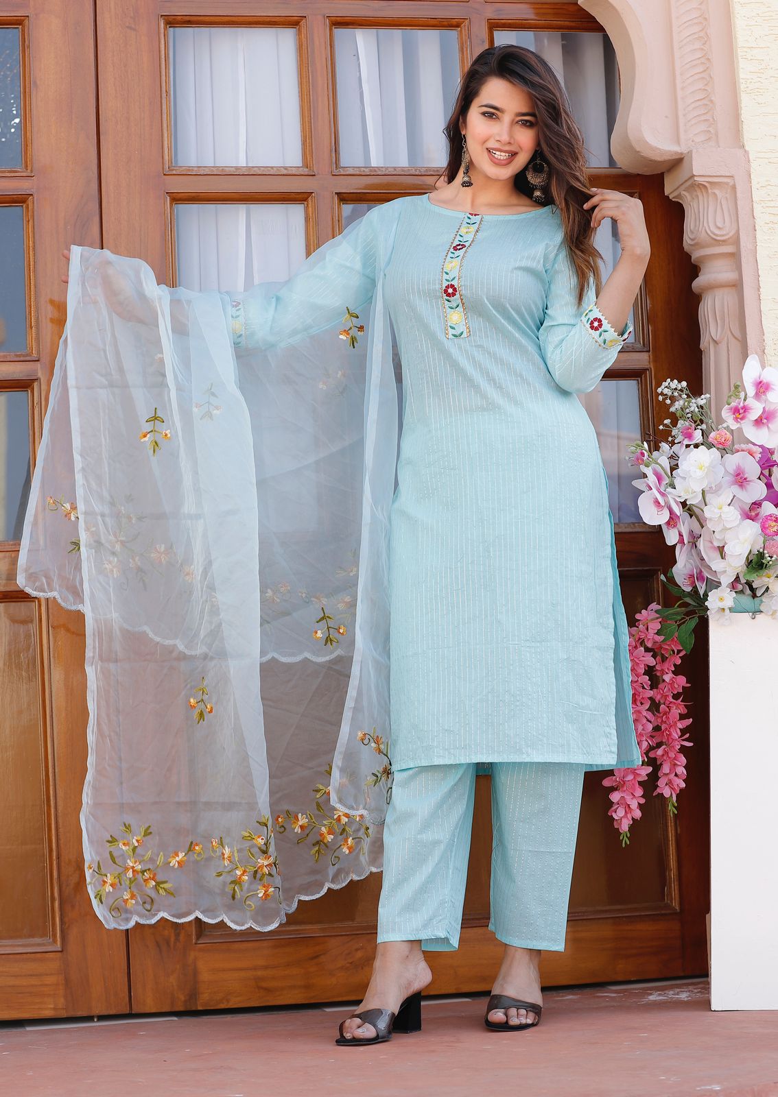 Straight Cotton Lurix Kurta Set