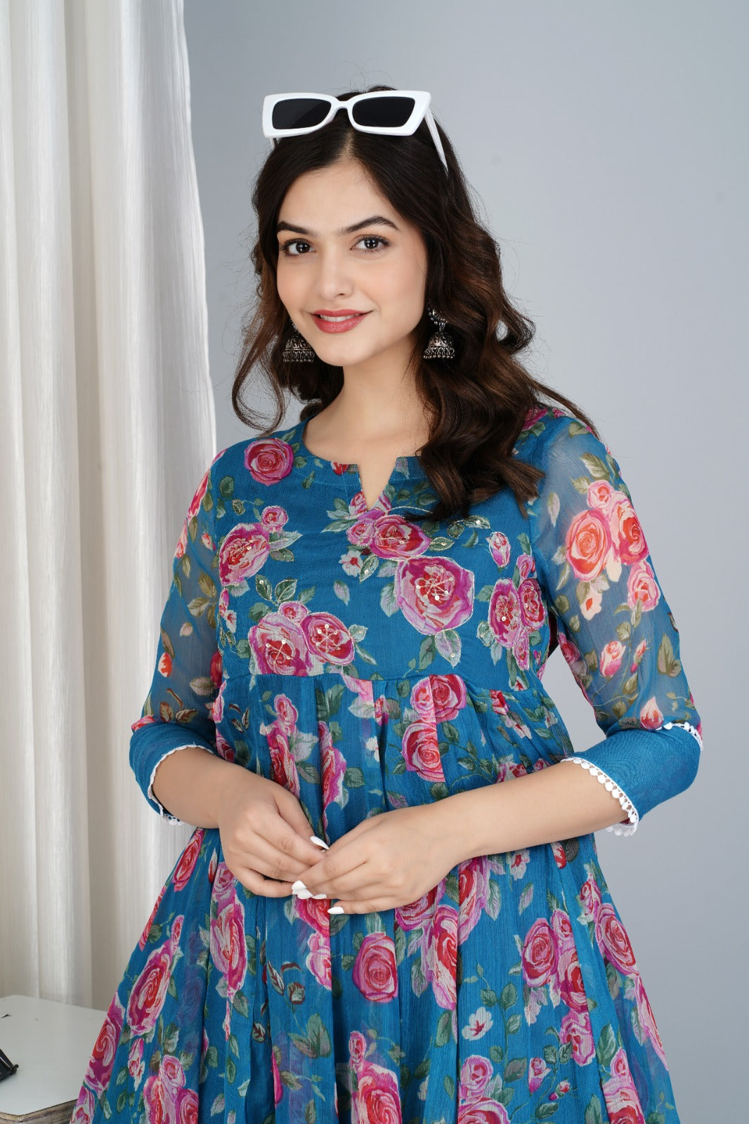 Chiffon Printed Anarkali  Kurti With Full Flair