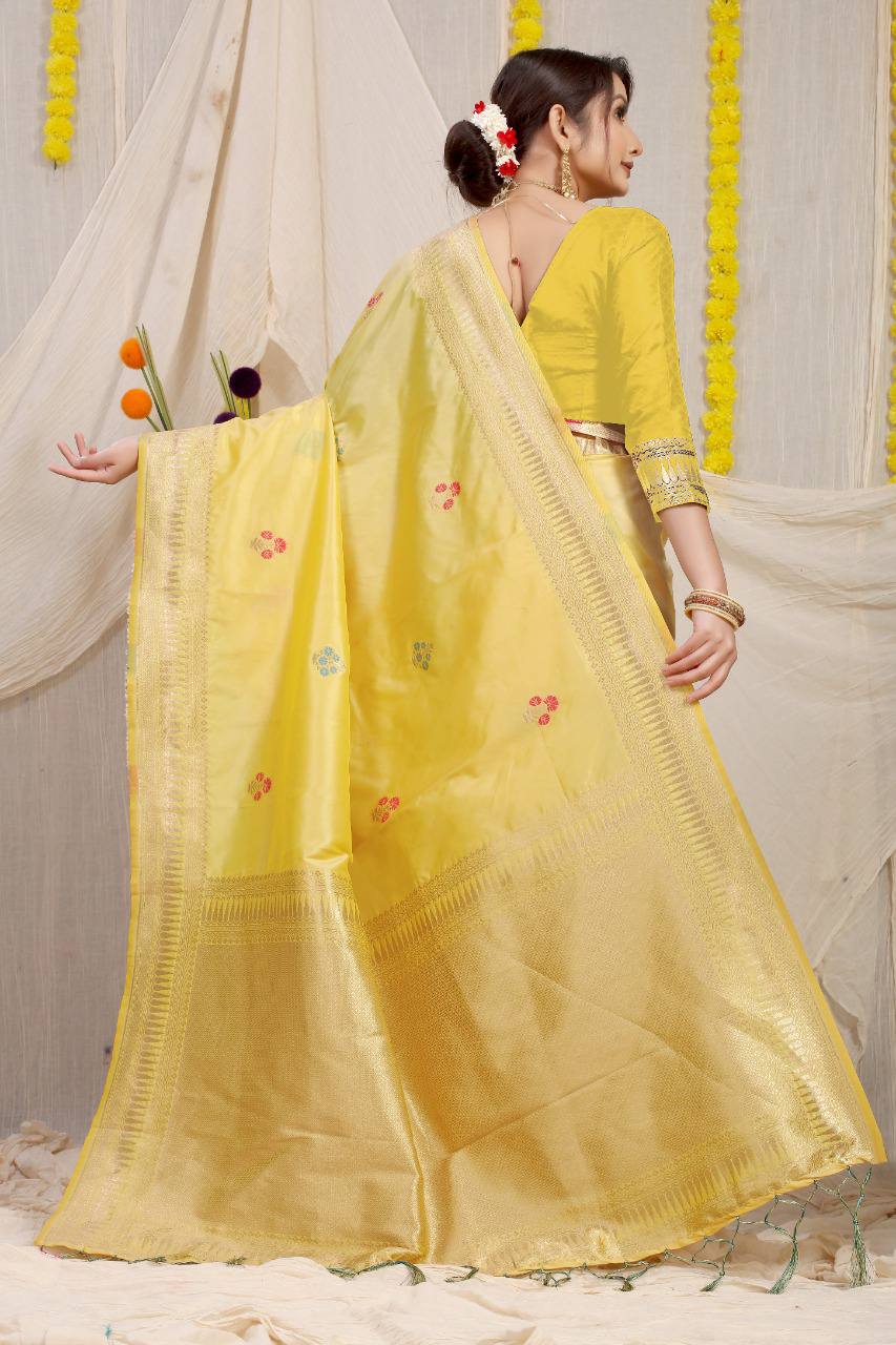 Kanchipuram Pure Yellow Silk Handloom Saree