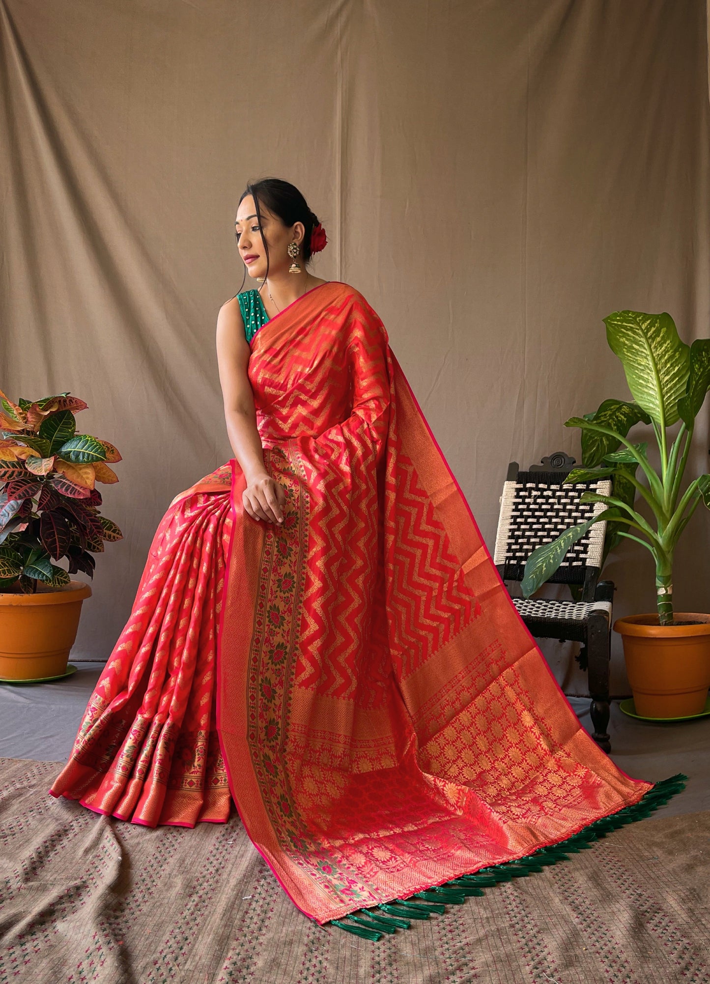 Orange Banarasi Silk Sarees