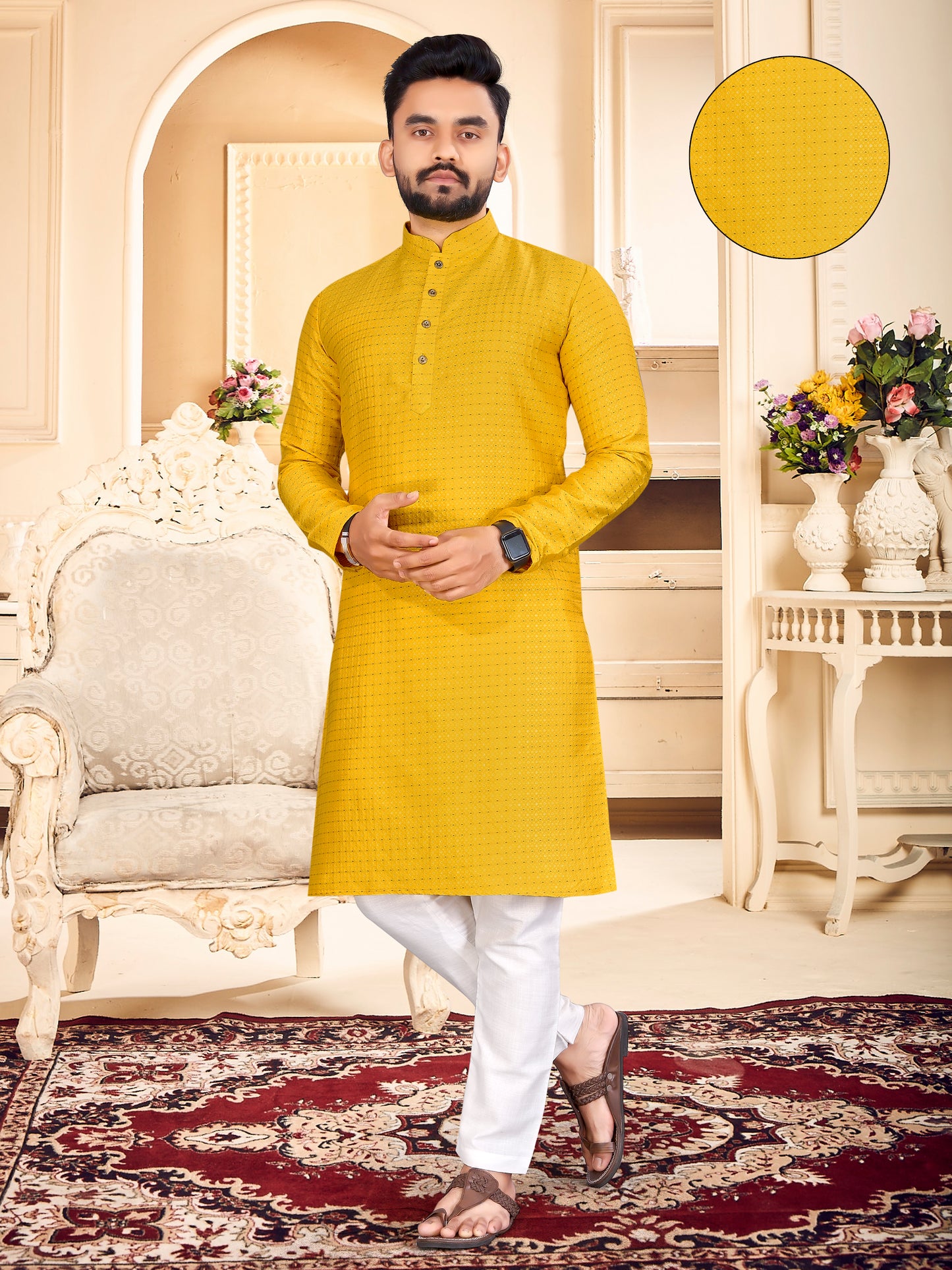 JEQUARD Silk Fabric Mens Kurta