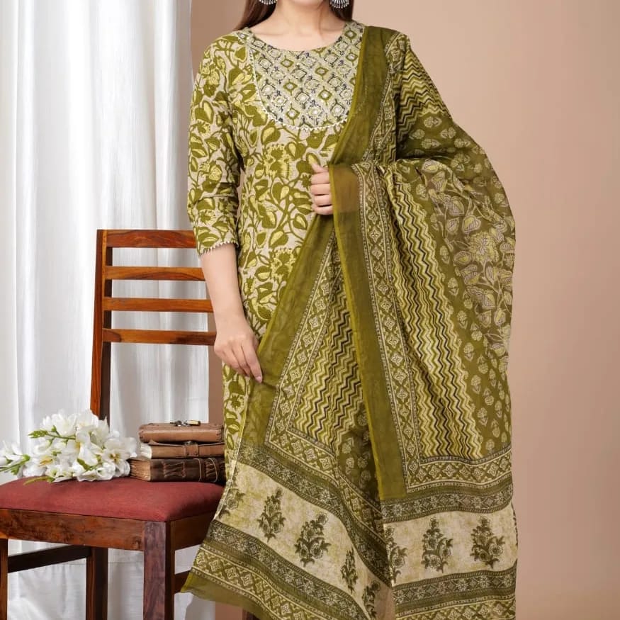 Green Straight Kurti With Pant