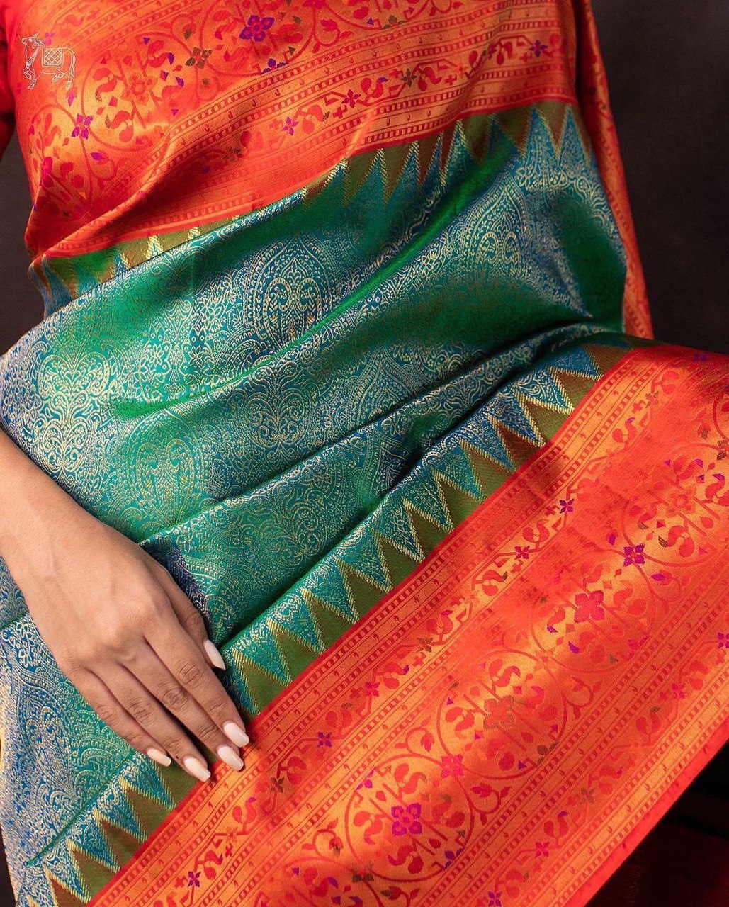 Orange Kashmiri Beautiful Pure Jari Weaving Saree