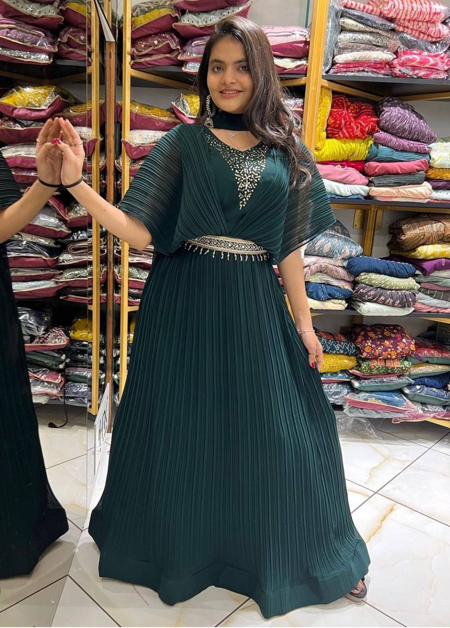 Green Beautiful Designer Gaon On Heavy Georgette Fabric Aashthafab