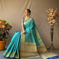 Aqua-Blue Banarasi Beautiful Patola Sarees With Leheriya Gold Zari Weaves