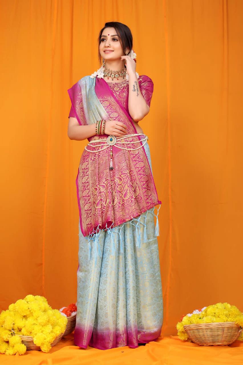 Grey Pure Softly Silk Handloom Saree