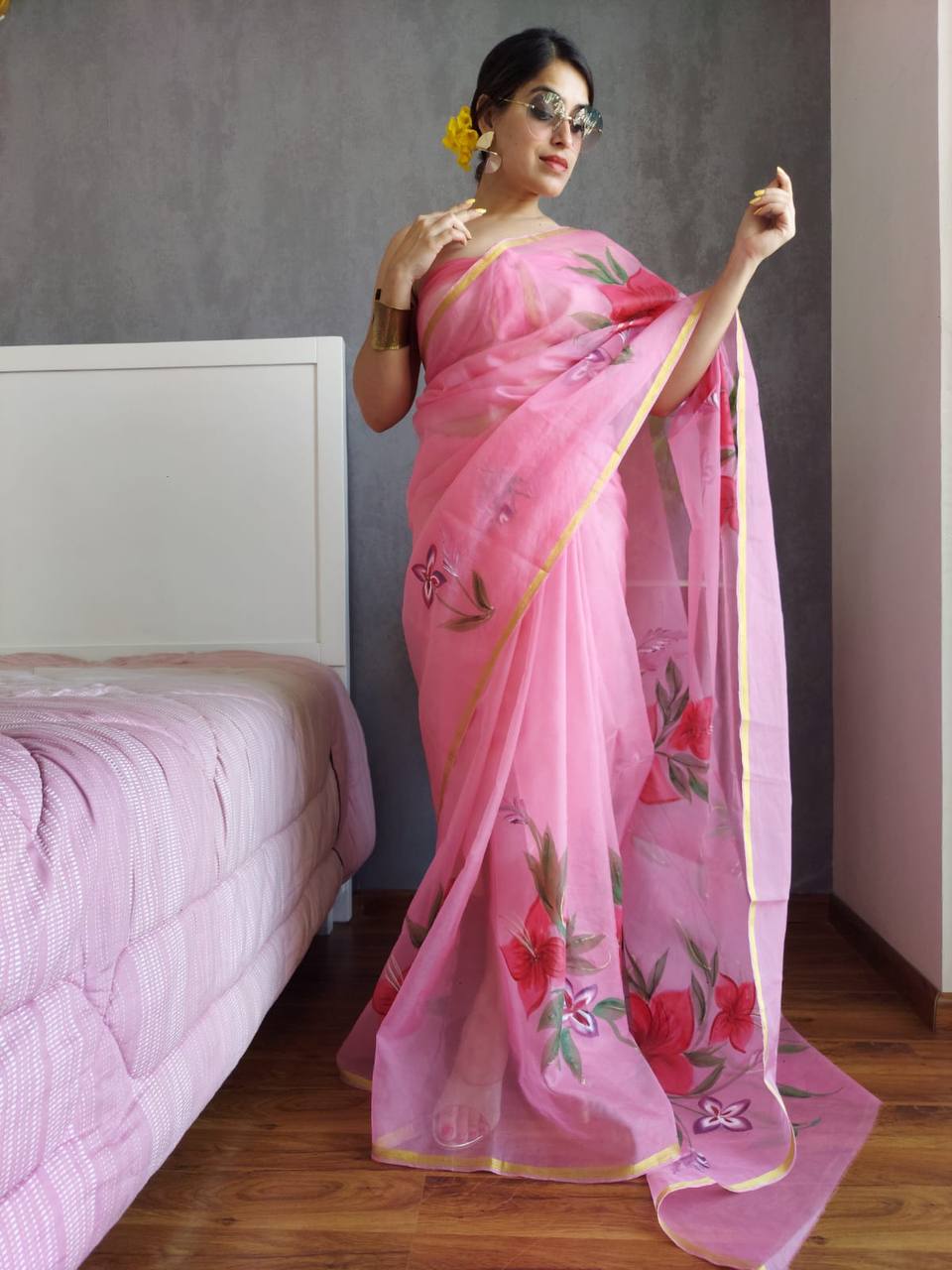 Organza Digital Print Soft Shiny Art Silk Sarees